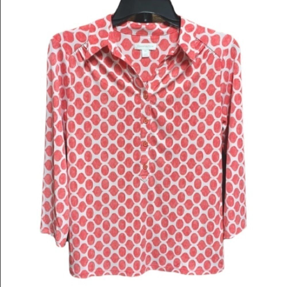 Charter Club Red Printed 3/4 Sleeve Blouse Size PM